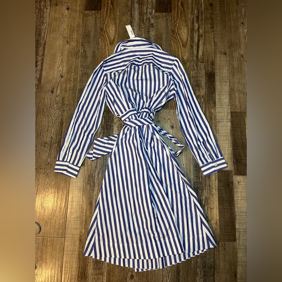 J.Crew NWT Stripe Tie-Waist Shirtdress Blue and White Size 4 - Picture 6 of 8